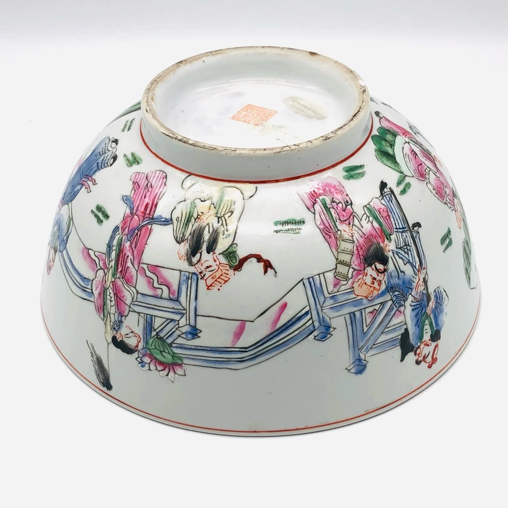 Antique Chinese Hand Painted Rose Bowl - Picture 5 of 14